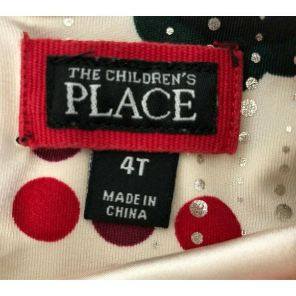 The Children's Place Christmas Dress Girls 4T White Red Green Long Sleeves Pleat - Picture 3 of 4